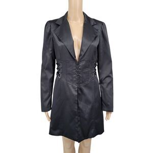 Selé Black Satin Corset Longline Steampunk Gothic Blazer Women's Size Medium
